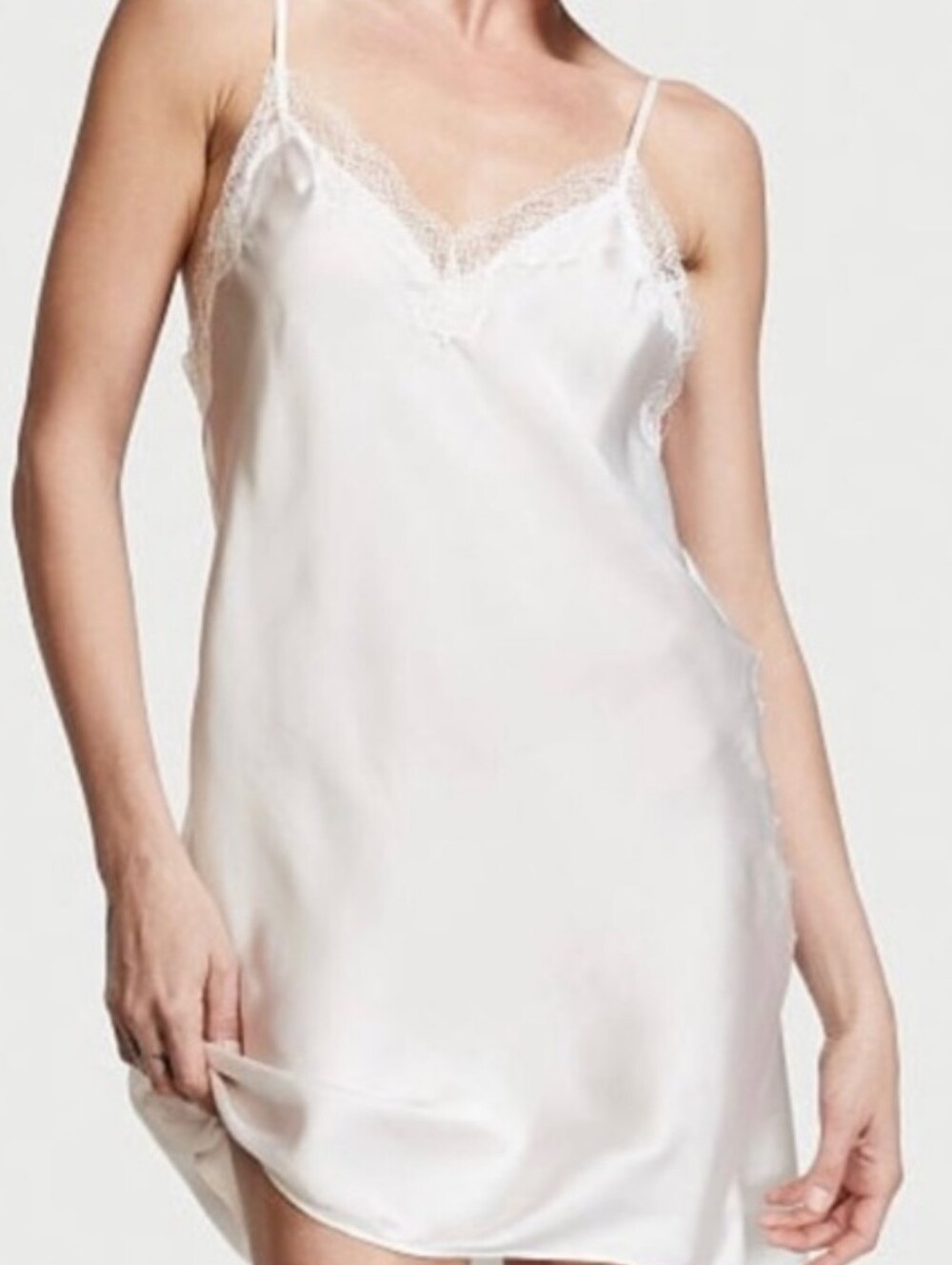 Victoria's Secret White Satin Lace-Trim